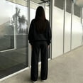 thumbnail image 4 of Women's 2 Piece Outfits Half Zip Long Sleeve Stand Collar Sweatshirt and Wide Leg Pants Fall Oversized Tracksuit Sets Black XL, 4 of 5