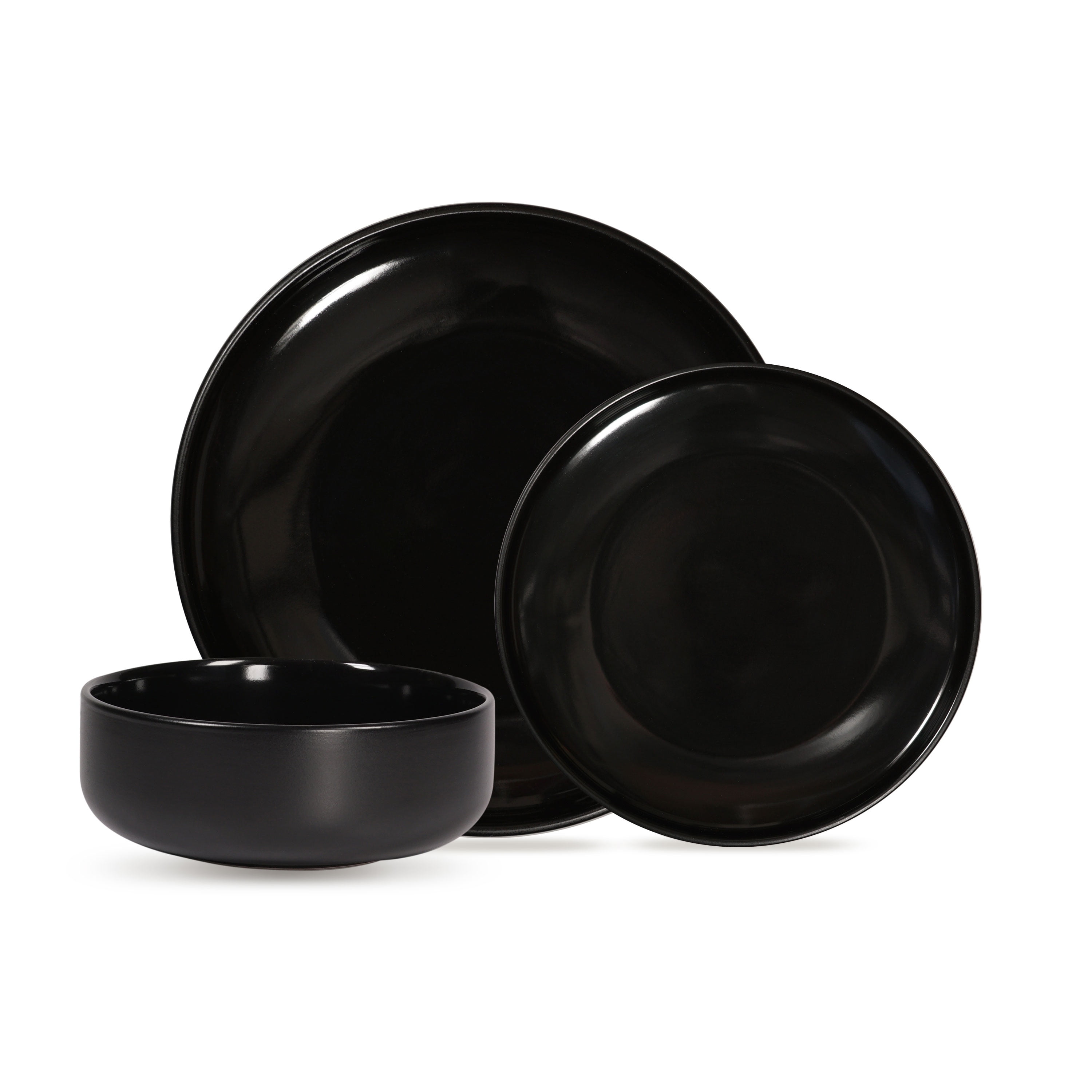Mainstays Matte Black Shine 12Piece Stoneware Dinnerware Set, Black
