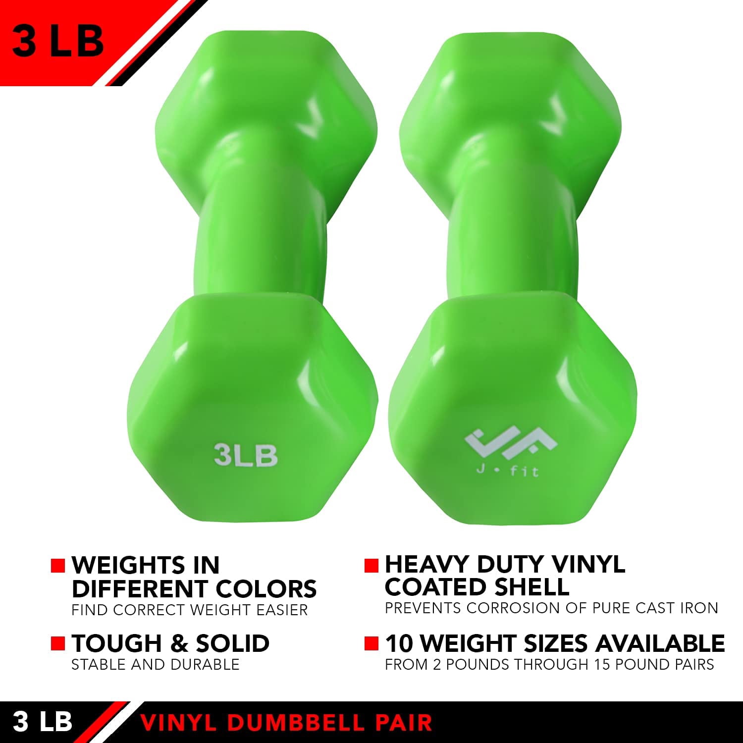 JFIT Vinyl Dumbbell (Set of 2), 3 LBS