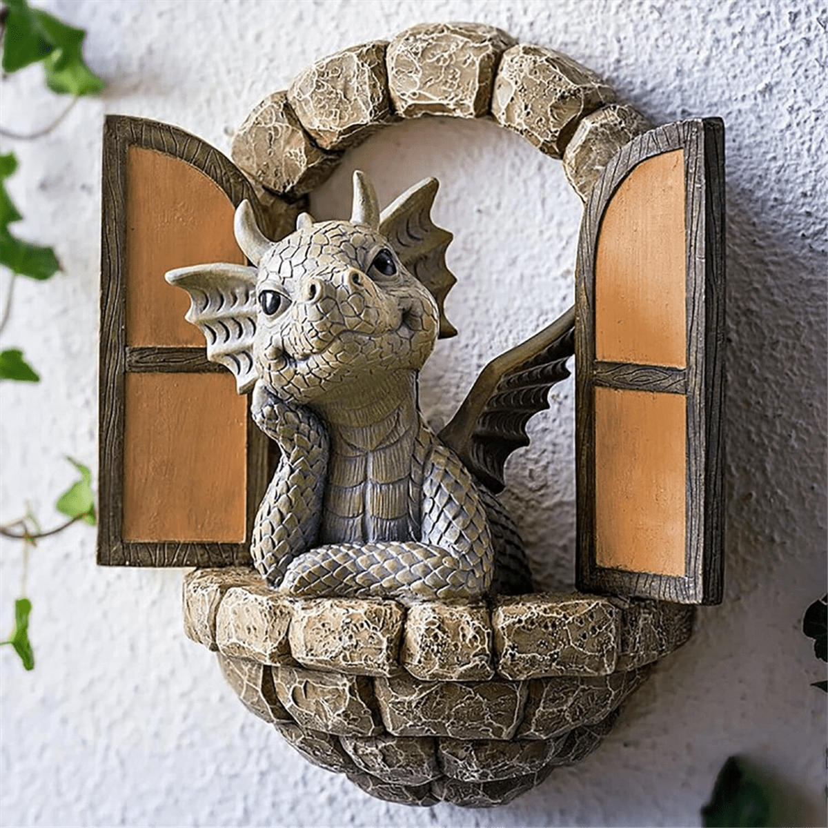 2PCS Garden Decor Wall Decoration Dragon Statues, Small Beautiful Yard Sculpture Resin W111