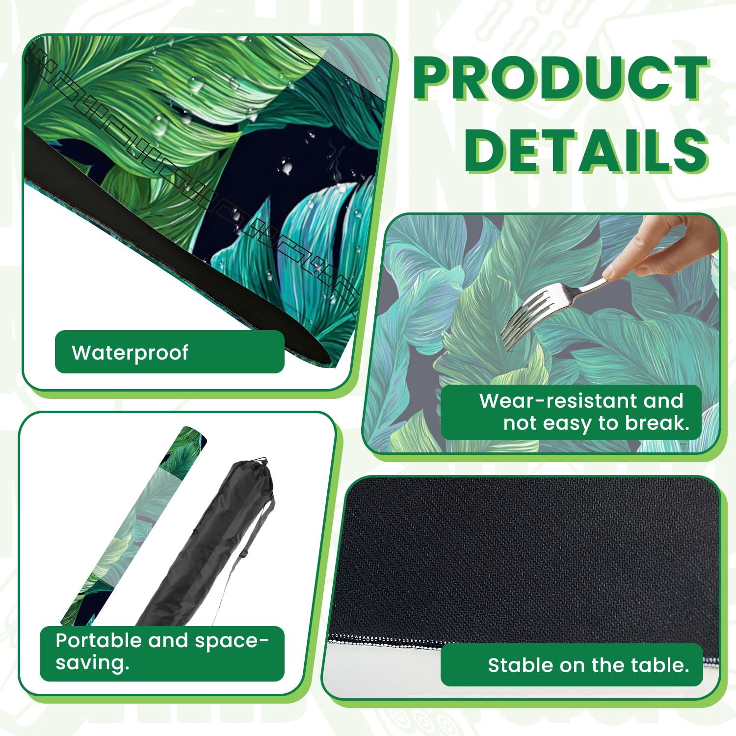 Mahjong Mat 31.5" x 31.5" turquoise green tropical leaves Seamless graphic design Non-Slip Noise Reduction American Mahjong Tiles Table Cover for Dominoes Poker Card Board Games Gift
