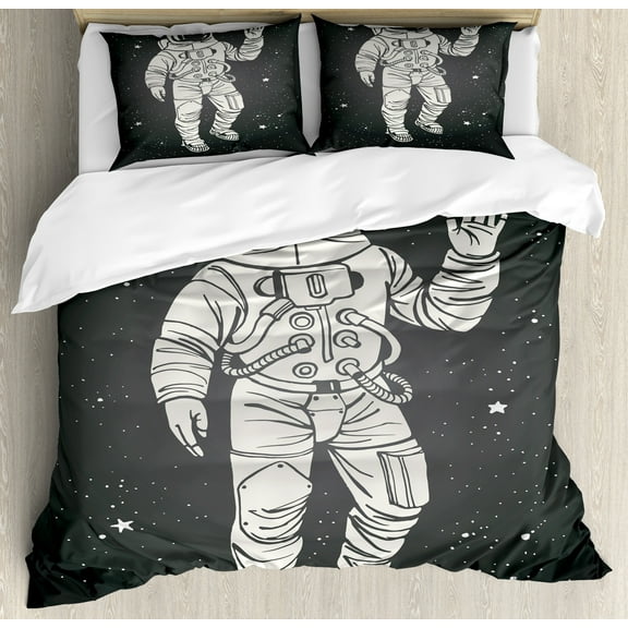 Ambesonne Nebula Duvet Cover Set, Cartoon Astronaut Space, Queen, Charcoal Grey Dust