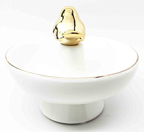 Golden Morningbird Bird Figurine Ceramic Jewelry Holder Vanity EBR02