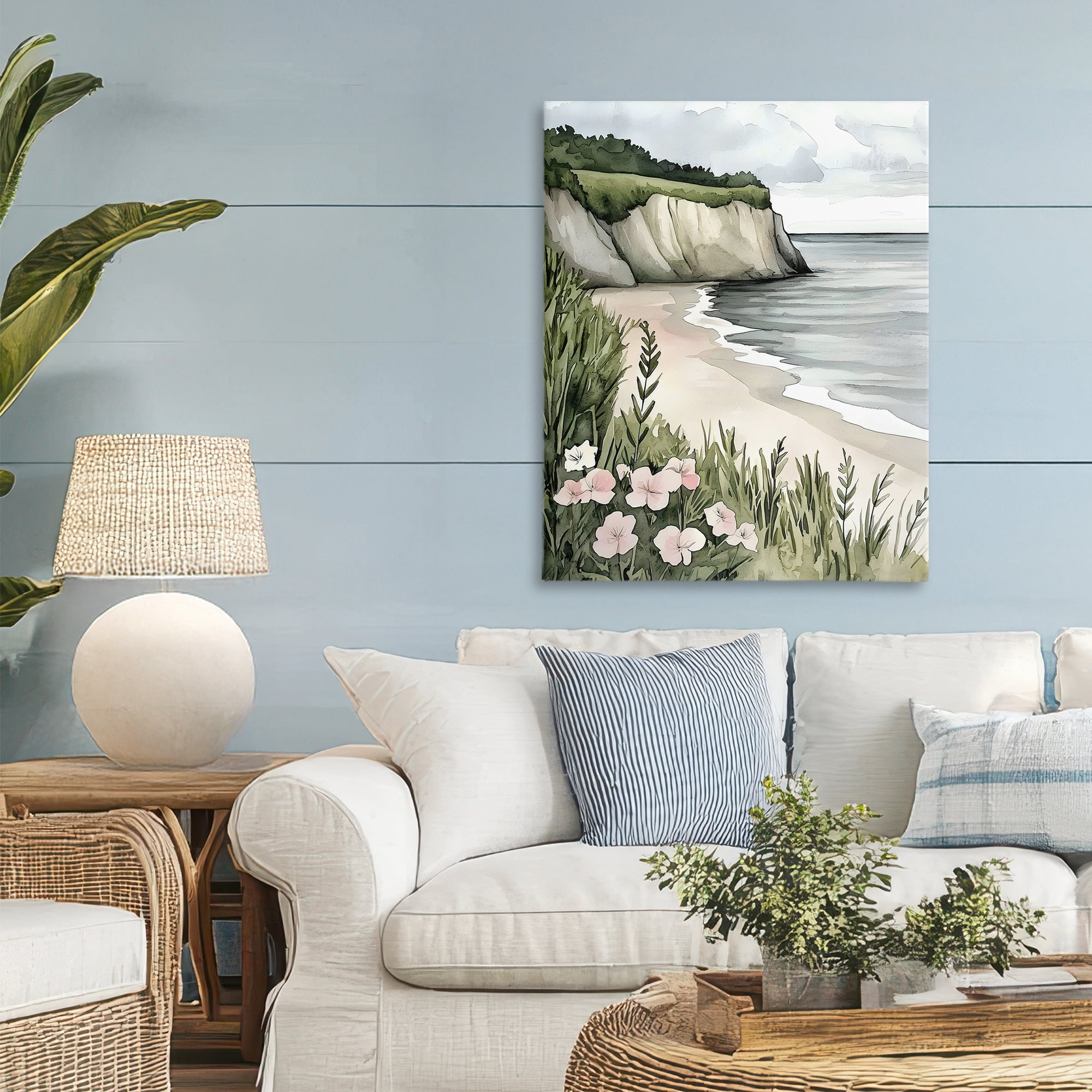 Stupell Industries Coastal Calm with Floral Blooms Canvas Wall Art, design by Riley B