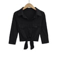 thumbnail image 2 of XIAOCHA Womens Cropped Blouse Three Quarter Sleeve Button Up Chest Pocket Top Lightweight Comfy Casual Tees, 2 of 7