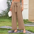 thumbnail image 2 of MIXUE Linen Pants Women Summer Solid Color Wide Leg Lace Up Loose Casual Trousers Sportwear,Brown,XS, 2 of 6