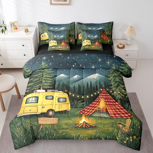Erosebridal Camper Bedding King Comforter Set for Teens, Travel Car Down Comforter, Rustic Farmhouse Decor, Reversible