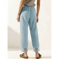 thumbnail image 4 of TEMOFON Linen Pants for Women Capris Summer Cropped Tapered Leg with Pockets Elastic Waistband Chinos Eyelet Ankle Hem Cotton Blue L, 4 of 9