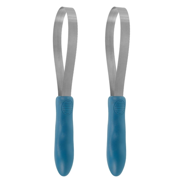 Mobutofu Brosse de Perte de Poils pour Cheval en Acier Inoxydable Lame Double Face avec Poignée Ergonomique Bleue