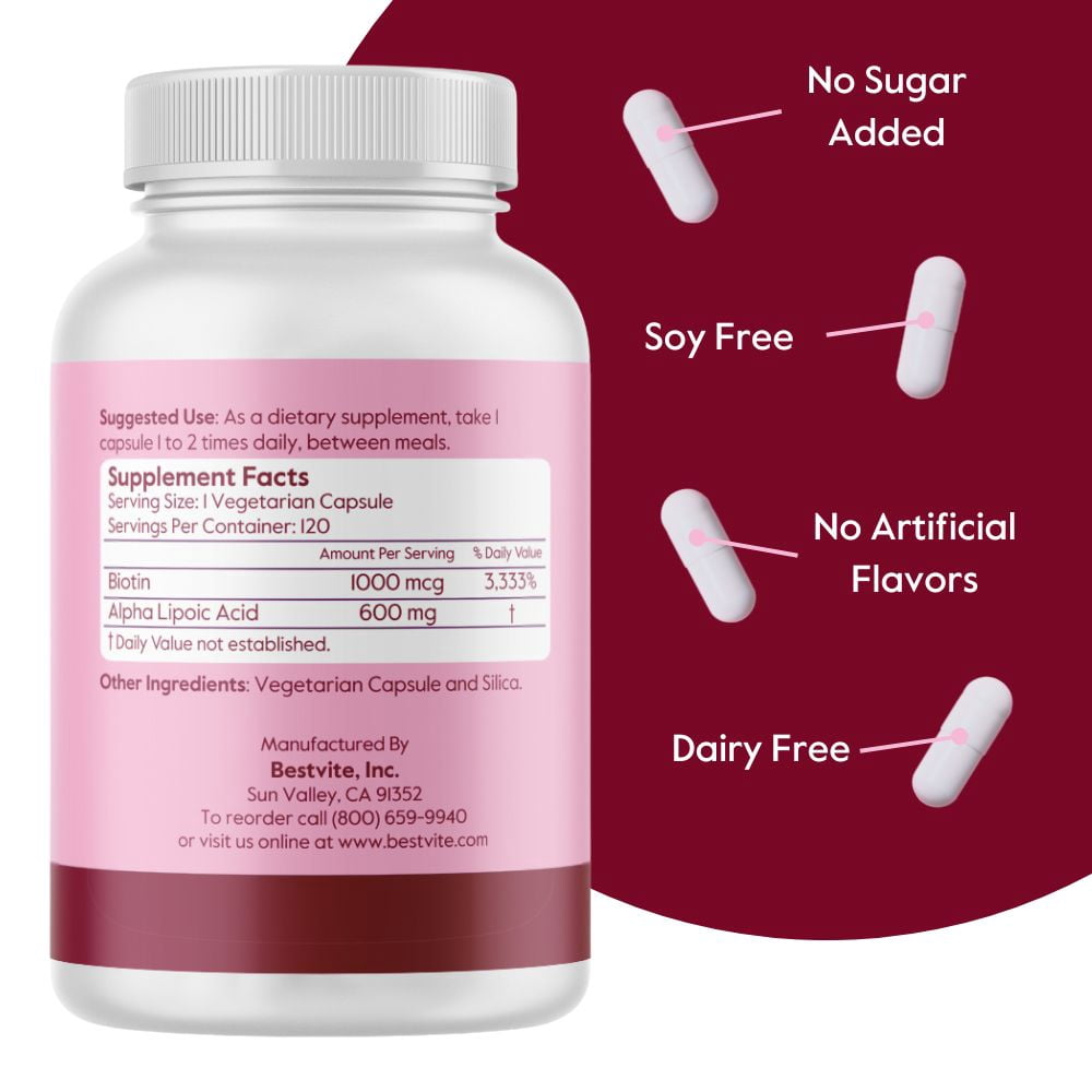 Alpha Lipoic Acid 600mg (per Capsule) with Biotin to Enhance Absorption (240 Vegetarian Capsules) (2-Pack) - No Fillers - No Stearates - No Flow Agents - Gluten Free - Vegan - Non GMO