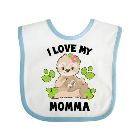 

Inktastic Cute Sloth I Love My Momma with Green Leaves Gift Baby Boy or Baby Girl Bib