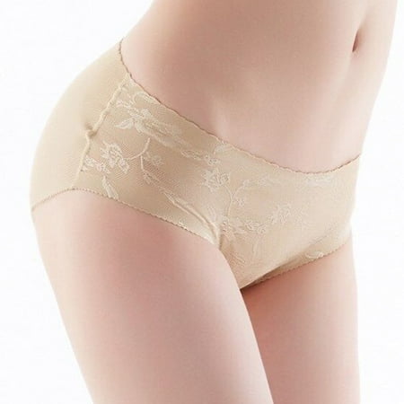 Lace Floral Pattern Padded Panties Butt Lifter Enhancer Hipster  Butt Padded Underwear Brief Booty Enhancer Panty Shaper  Size M-Beige