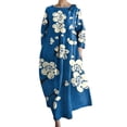 thumbnail image 1 of Hamky Robe T-Shirt Robe Midi Manches Longues Robe Ample Col Rond Mode Senior Manches Longues Imprimée Robe Col en V Robes d'Automne Robes pour Femmes Robe Bleue S, 1 of 4