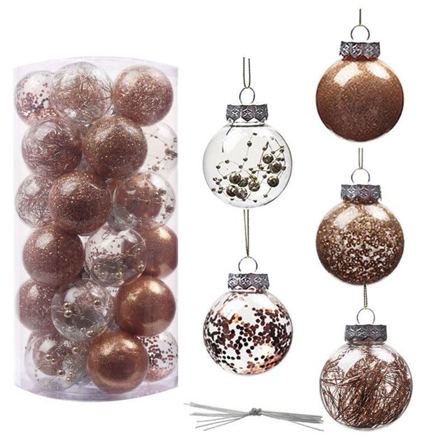 30Pcs Shatterproof Clear Plastic Christmas Ball Ornaments Decorative Xmas Balls Baubles Set with Stuffed Delicate Decorations 2.4"