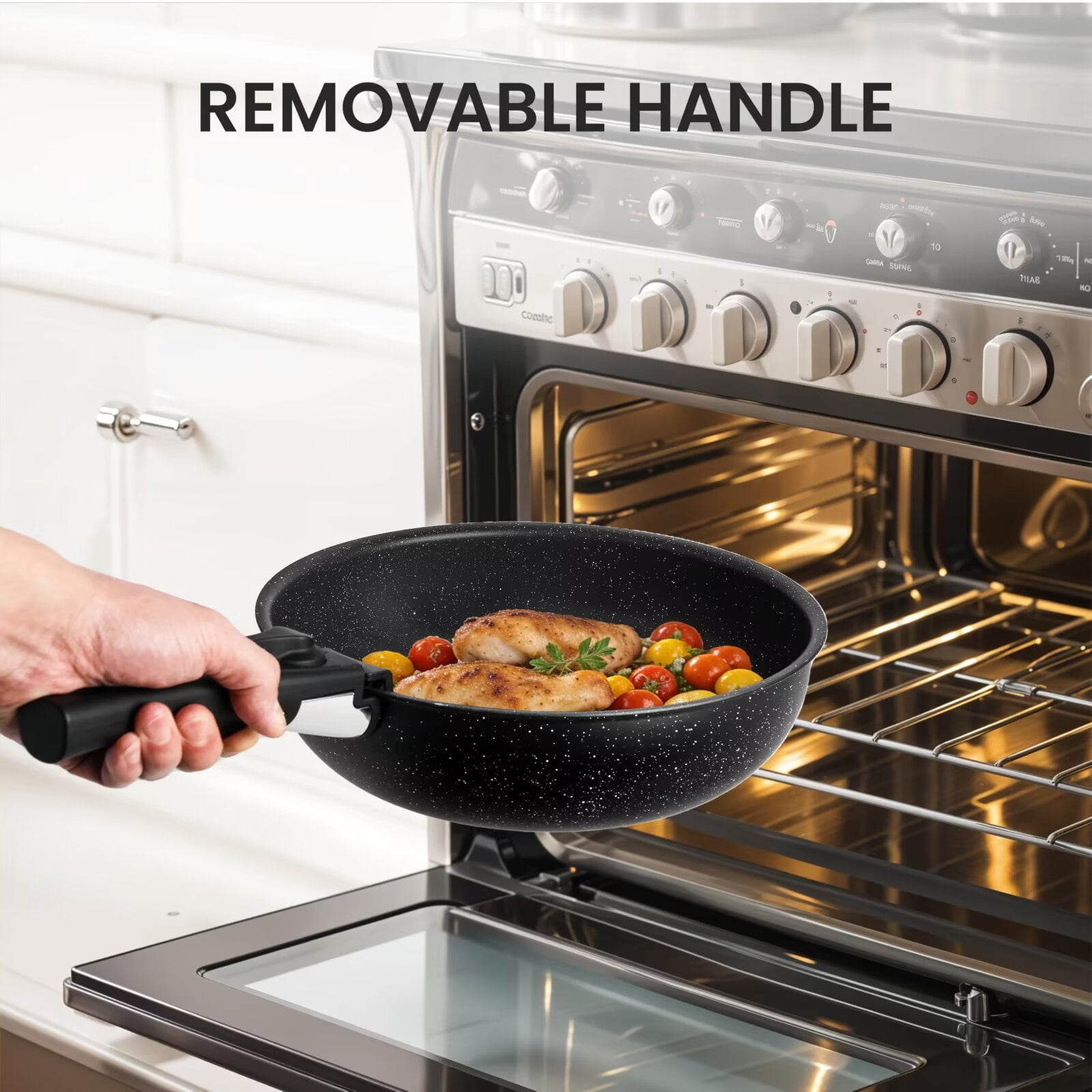 Simple Deluxe 12Pcs Pots and Pans Set, Nonstick Cookware Sets, Black Granite Induction Cookware with Detachable Handle, Black
