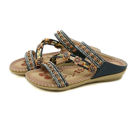 

Cathalem Cat Sandals for Women Summer Fashion Women Casual Open Toe Flat Flowers Rhinestone Comfortable Womens Sandals Size 9 Blue 7