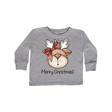 

Inktastic Merry Christmas Reindeer Head Gift Toddler Boy or Toddler Girl Long Sleeve T-Shirt