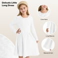 thumbnail image 5 of Actgleam Toddle Girls Long Sleeve Dress Round Neck A-line Casual Cute Knit Waffle Dresses for Girls,White,5-6Years, 5 of 11