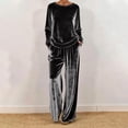 thumbnail image 1 of TaTaai Women Casual Loose Fit Velvet Set Round Neck Long Sleeve Pullover Top and Full Length Trousers Soft Comfy Daily Wear Two Piece Gift, 1 of 8