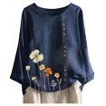 thumbnail image 2 of Ichuanyi Women Casual Floral Print Long Sleeve Button O-Neck Loose T-Shirt Top Blouse, 2 of 9
