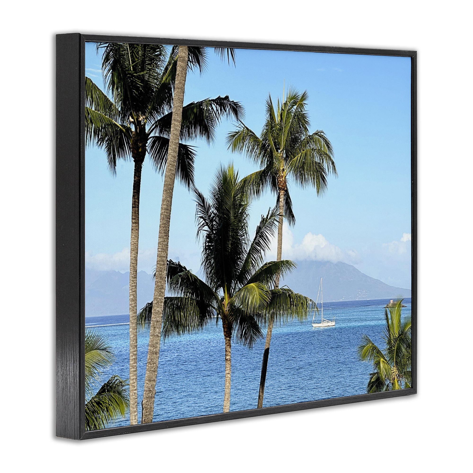 Stupell Industries Palm Trees & Sailboat Landscape Photography Black Framed Art Print Wall Art, 30 x 24