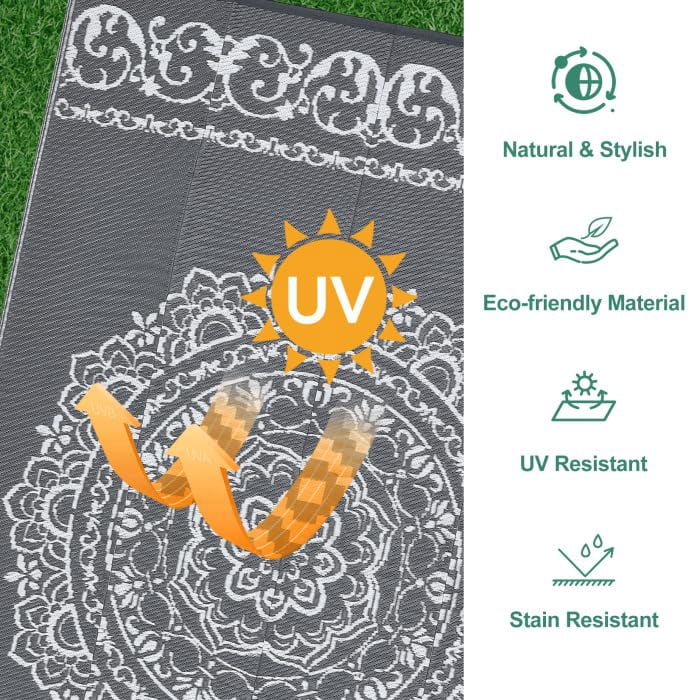 6x6 FT/5x8 FT/8x10 FT/9x12 FT/9x18 FT Outdoor Rug for Picnic Washable Non-Slip Balcony Carpet Vintage Floral Rug Stain-Resistant Easy-Clean Plastic Area Rug for Patio Backyard Farmhouse Beach Camping