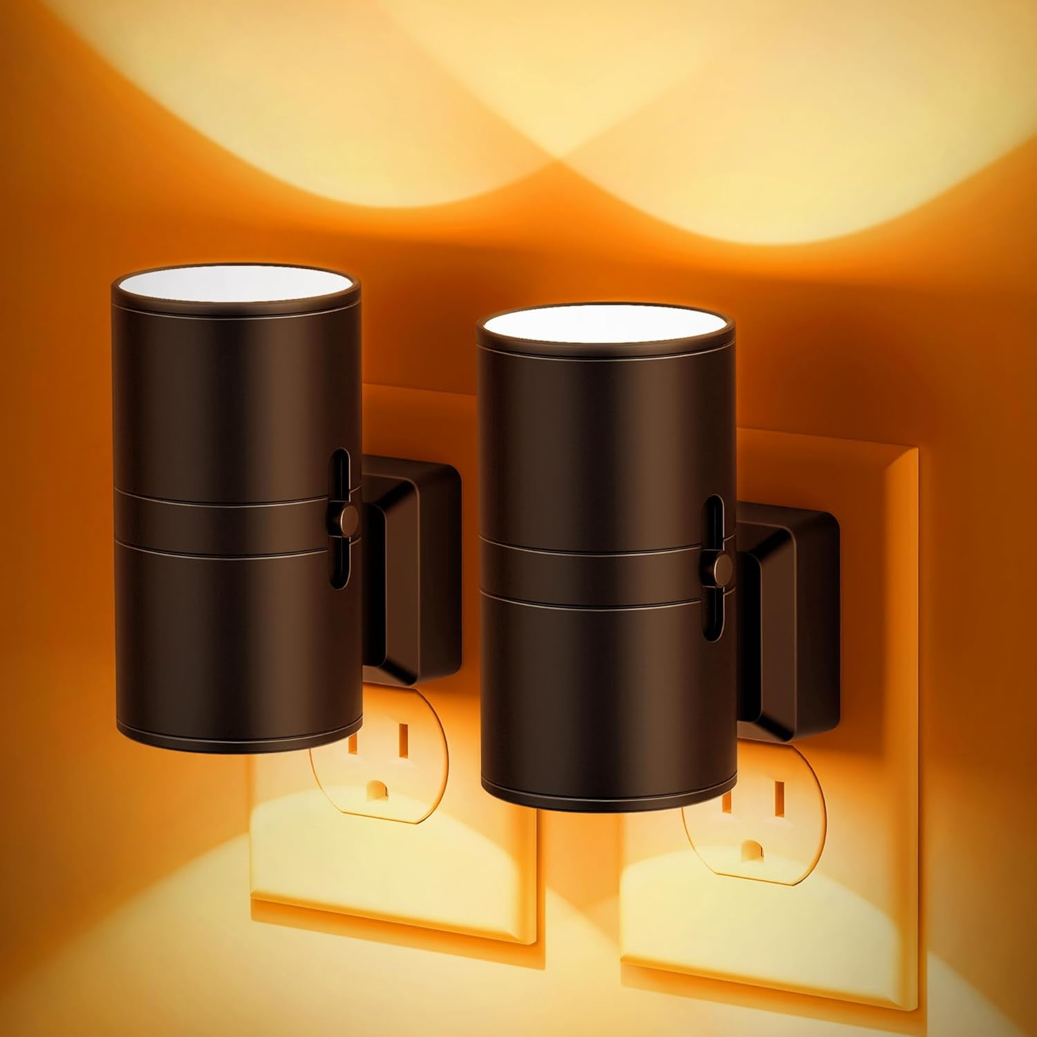 RGHJAR-Amber Night Lights Plug into Wall, Dimmable Night Light Plug in, Modern Night Lights Auto On/Off, Amber Night Light 2000K, 0-100LM Adjustable Brightness Nightlight for Hallway Bedroom, 2 Pack