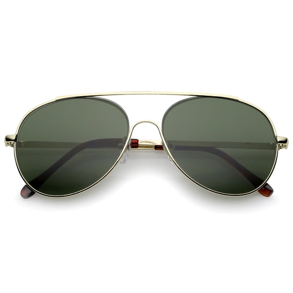 sunglassLA Unisex Classic Brow Bar Semi-Rimless Lens Aviator Sunglasses 57mm (Gold / Green) - 57mm