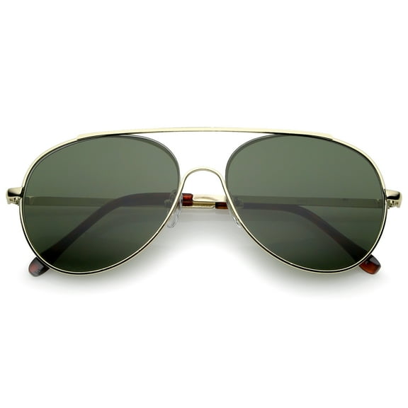 sunglassLA Unisex Classic Brow Bar Semi-Rimless Lens Aviator Sunglasses 57mm (Gold / Green) - 57mm