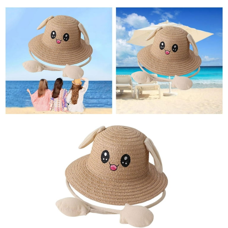 Bunny Straw Hat Caps Fisherman Caps Sun Protection Comfortable Lightweight  Sun Hat Big Eaves Hat for Vocations Outdoor Short Trips Teens Khaki 