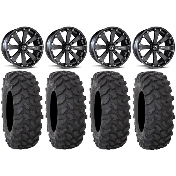MSA Black Kore 14" ATV Wheels 28" XTR370 Tires Can-Am Commander Maverick Renegade Outlander Defender