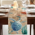 thumbnail image 3 of Brown Sea Turtle Coastal Burlap Cotton Table Runner 13x70 Inches Long, Nautical Coral Ocean Vintage Farmhouse Table Runners, Outdoor Dining Tablecloths Decor for Baby Shower/Party/Wedding, 3 of 8