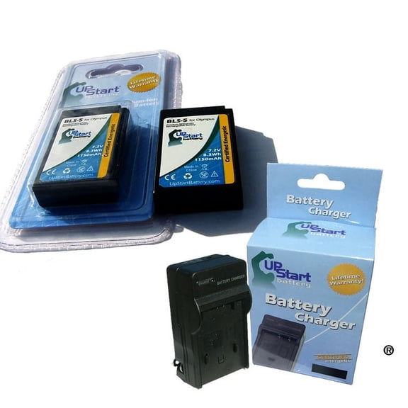 2 Pack - BLS5 Battery Replacement   Charger (1150mah, 7.2v, Li-ion) for Olympus Digital Camera - Compatible with Olympus E-PL5, Olympus E-PM2, Olympus PEN E-PL2, Olympus BLS-5, Olympus BLS5