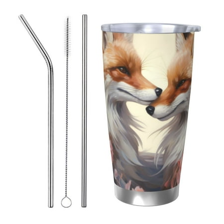 

Matuu Romantic Flower Fox for 20oz Durable Thermal Cups Keep Drinks Cold and Hot Insulated Car Mug with Lid-Straw Three-piece Set