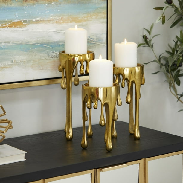 Cosmoliving by Cosmopolitan 3 Candle Gold Aluminum Pillar Candle Holder