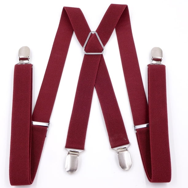 Sonducket Suspender Pantalones Correa con 4 Pinzas Fotografía Adultos Elástico Crossover Pantalones Brace Cinturón Clip Banquete Boda Negocios Accesorios de disfraces Vino rojo Sonducket AP003699-04