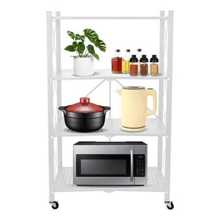 ToHu Metal Shelves on Wheels Folding Storage Shelves with Wheels Strong Free Standing Kitchen Storage Shelf for Large Appliances fun