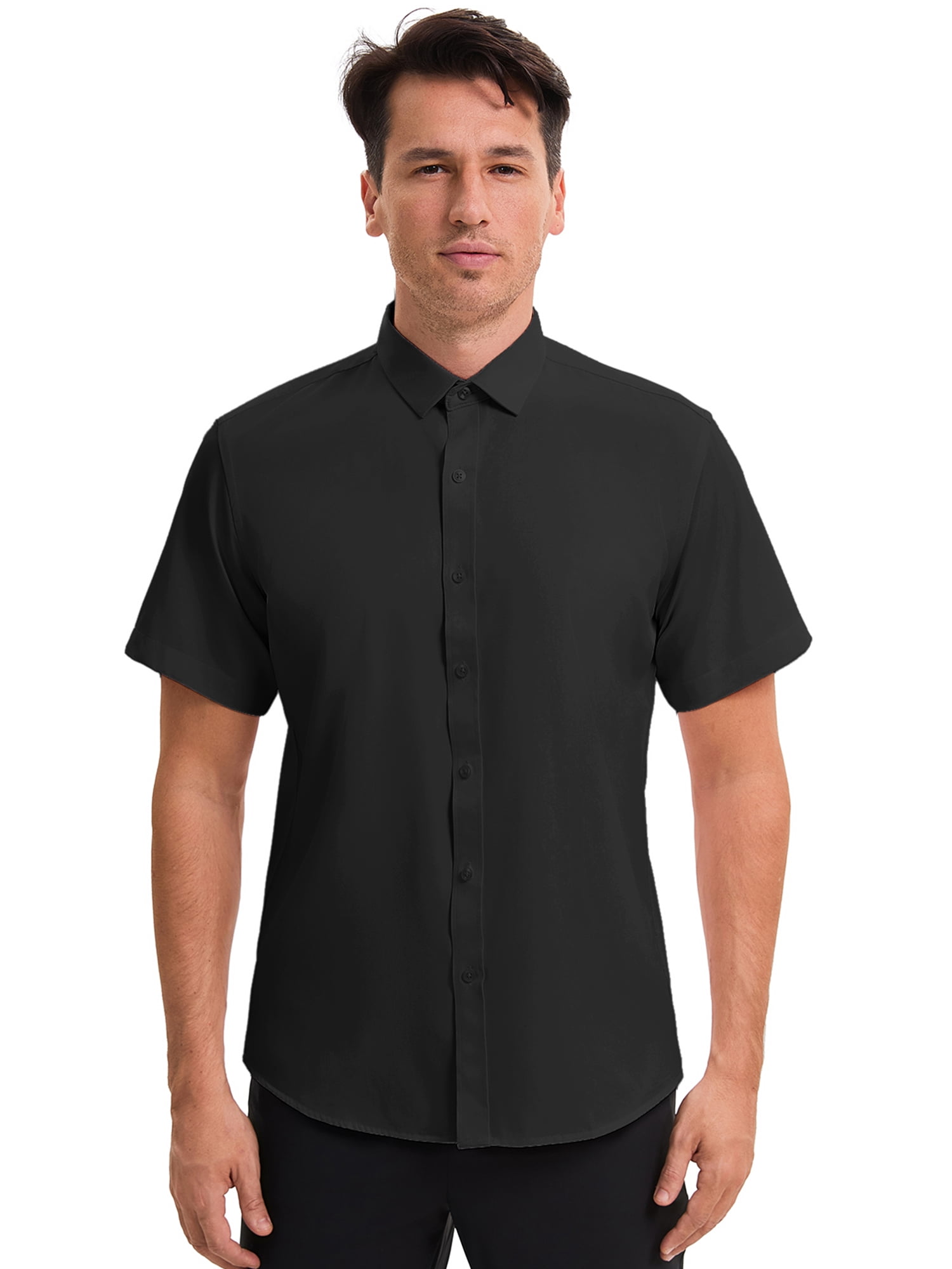 Unique Bargains Men's Short Sleeve Lightweight Business Formal Button Down Shirt M Black
