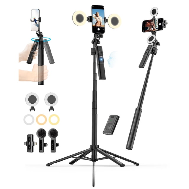 USKEYVISION Vlogging Kit for iPhone&Android, YouTube Starter Kit,Auto Face Tracking Tripod for iPhone w/Light,Phone Tripod for Video Recording,Wirele