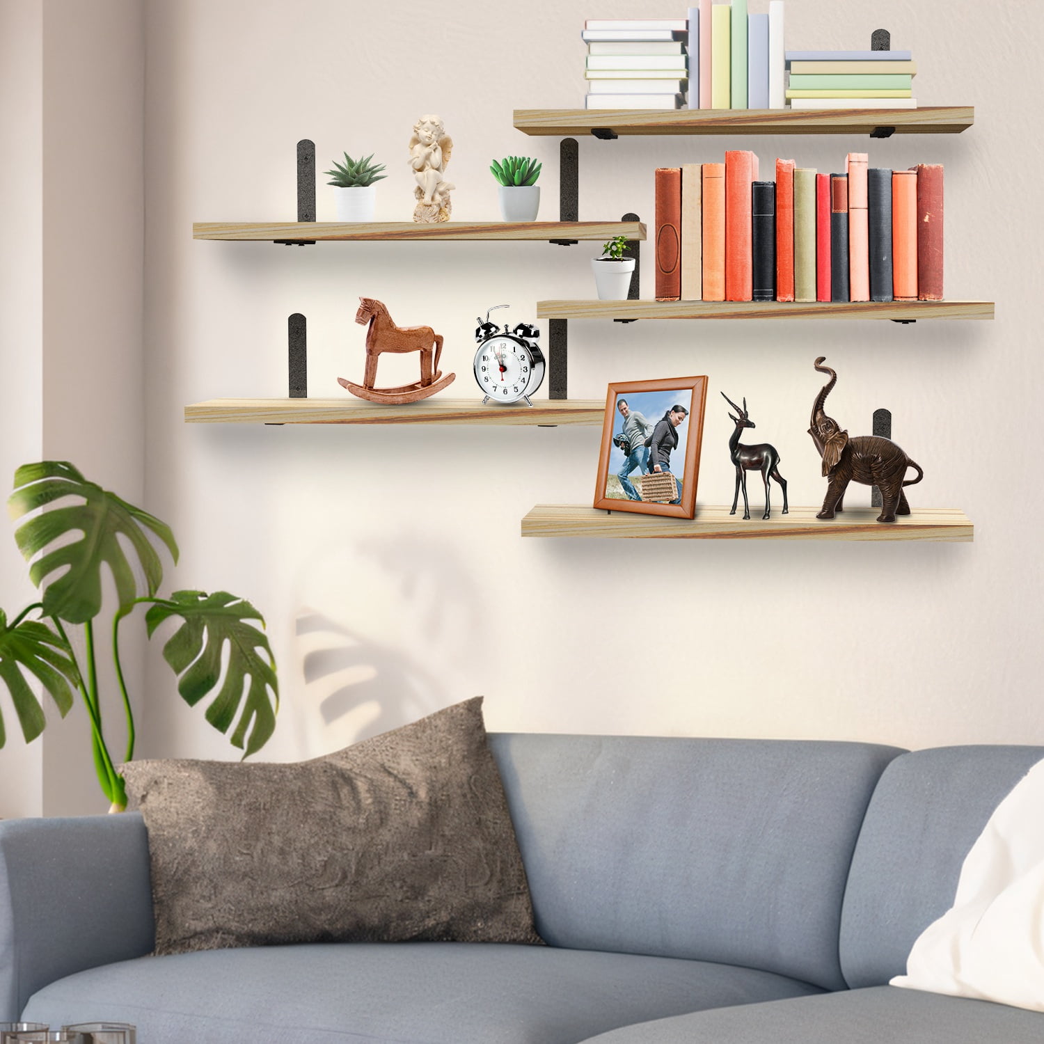 Floating Shelves, iMounTEK Set of 6 Wall Mounted Rustic Floating Wood for Living Room, Dining Room, Office, Bedroom