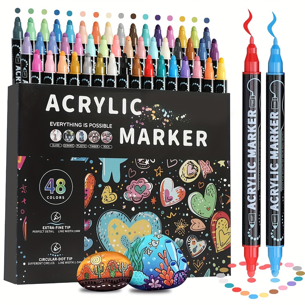 Acrylic Paint Markers for Rock, Fabric, Wood, Glass, Craft - Quick Dry Dual-Tip Paint Pens for Halloween Decorations - Pumpkin Painting Kit, Drawing Markers, Art Supplies, Christmas Gift
