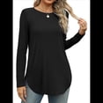 thumbnail image 2 of Camisa de Larga con Cuello Redondo para Mujer, Básica, Holgada, Informal Negro XL, 2 of 5