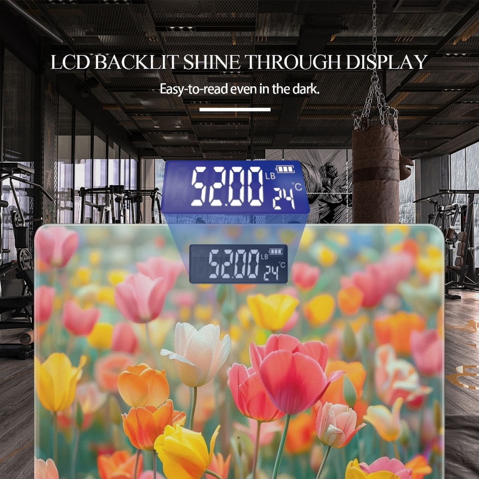 High Precision Body Weight Scale Smart Bathroom Scales with Large LCD Display(400lbs),Decorative for Bedroom-Vibrant Field Of Tulips In Various Colors