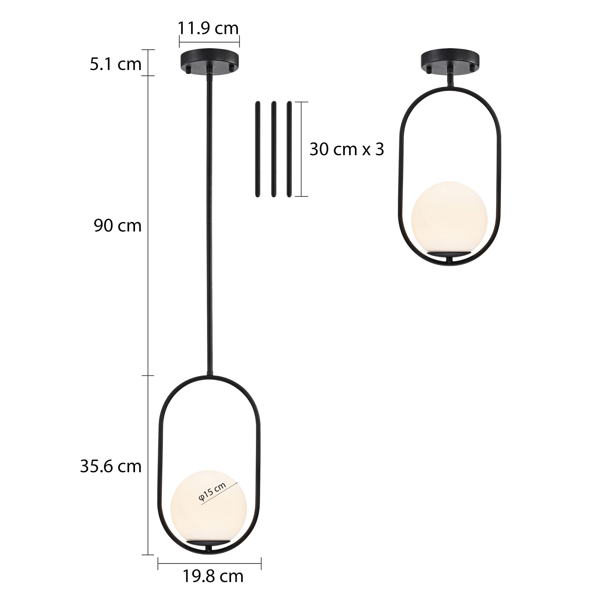 Black Globe Pendant Light with 5.9'' Glass Shade Hanging Ceiling Light for Kitchen Island, Dining Room , Entryway
