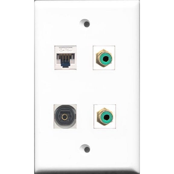 RiteAV - 2 Port RCA Green and 1 Port Toslink and 1 Port Cat5e Ethernet White Wall Plate