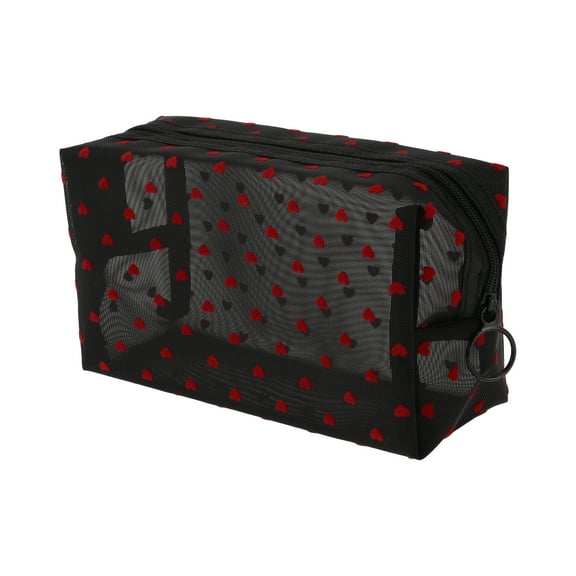 1 Pc Women Mesh Square Cosmetic Bag for Outdoor Activities Business Travel Black Nylon