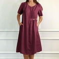 thumbnail image 2 of Midi Summer Dresses for Women Round Neck Solid Color Casual Loose Dress Short Sleeve A Line Dress Beach Vacation Dresses, 2 of 6
