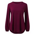 thumbnail image 3 of DuoJiaJ Womens Solid T Shirts Long Sleeve Crew Neck Shirts Basic Tee Tops Blouse Women's Shirts Red L, 3 of 4