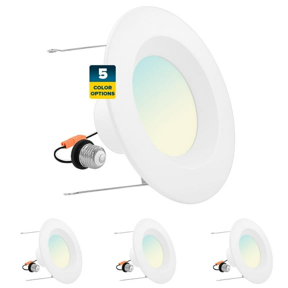 Sunperian 5/6 inch Recessed Lighting LED Can Light 5 Color Options 14W=90W 1100 Lumens Dimmable Wet Rated IC Rated 4-Pack