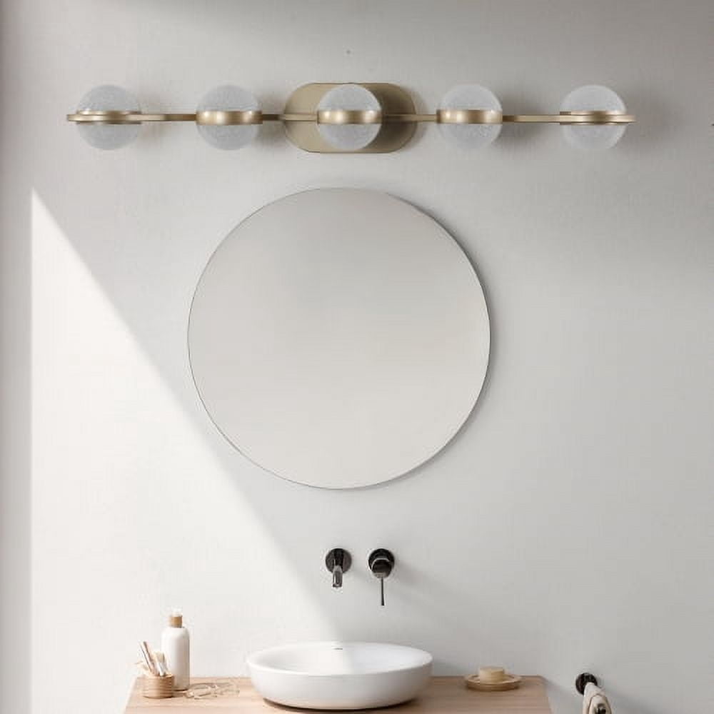 ACE-LIGHTS,5-Light Modern Minimalist Golden Bathroom Vanity Light With Acrylic Shades,Bathroom Mirror Lamp for Bathroom,Dressing Room,Bedroom,Living Room,Office,Restaurant,Bars(Brushed Gold)